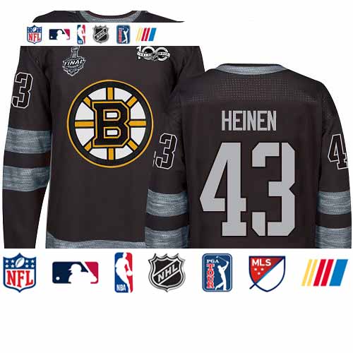 Personalized Bruins #43 Danton Heinen Black 1917-2017 100th Anniversary Stanley Cup Final Bound Stitched Hockey Jersey