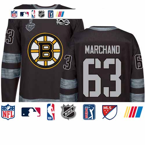 Personalized Bruins #63 Brad Marchand Black 1917-2017 100th Anniversary Stanley Cup Final Bound Stitched Hockey Jersey