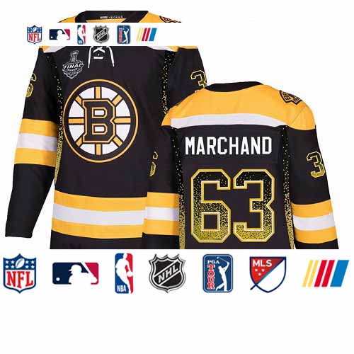 Personalized Bruins #63 Brad Marchand Black Home Authentic Drift Fashion Stanley Cup Final Bound Stitched Hockey Jersey