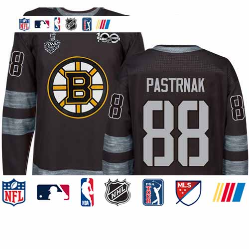 Personalized Bruins #88 David Pastrnak Black 1917-2017 100th Anniversary Stanley Cup Final Bound Stitched Hockey Jersey