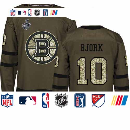 Personalized Bruins #10 Anders Bjork Green Salute to Service Stanley Cup Final Bound Stitched Hockey Jersey
