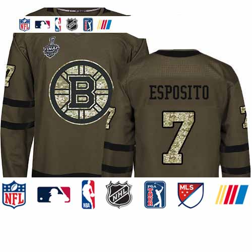 Personalized Bruins #7 Phil Esposito Green Salute to Service Stanley Cup Final Bound Stitched Hockey Jersey