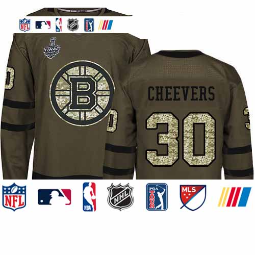 Personalized Bruins #30 Gerry Cheevers Green Salute to Service Stanley Cup Final Bound Stitched Hockey Jersey