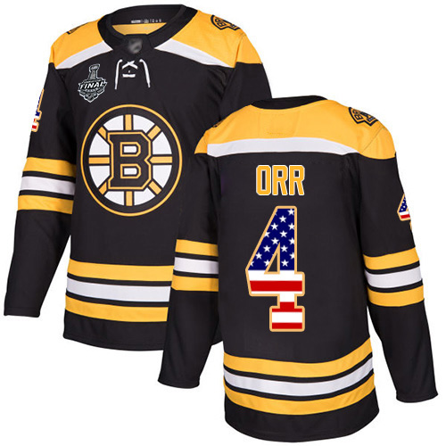 Personalized Bruins #4 Bobby Orr Black Home Authentic USA Flag Stanley Cup Final Bound Stitched Hockey Jersey