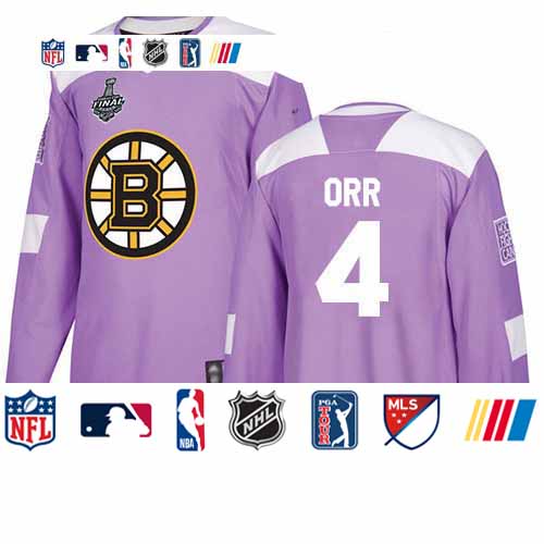 Personalized Bruins #4 Bobby Orr Purple Authentic Fights Cancer Stanley Cup Final Bound Stitched Hockey Jersey