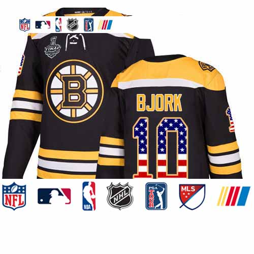 Personalized Bruins #10 Anders Bjork Black Home Authentic USA Flag Stanley Cup Final Bound Stitched Hockey Jersey