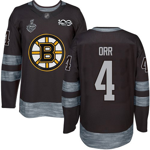 Personalized Bruins #4 Bobby Orr Black 1917-2017 100th Anniversary Stanley Cup Final Bound Stitched Hockey Jersey