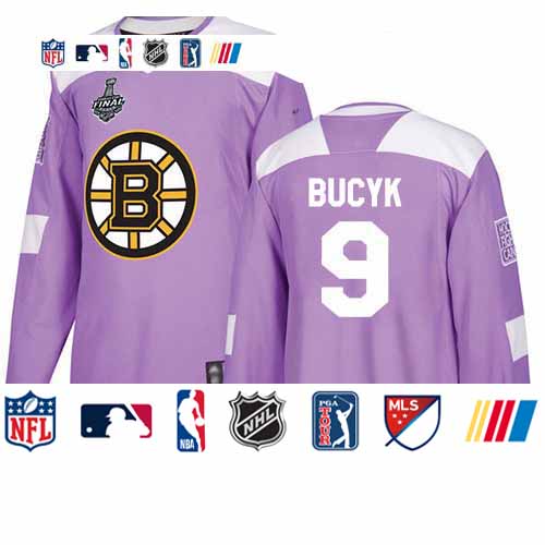 Personalized Bruins #9 Johnny Bucyk Purple Authentic Fights Cancer Stanley Cup Final Bound Stitched Hockey Jersey