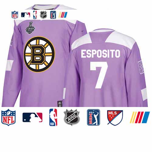 Personalized Bruins #7 Phil Esposito Purple Authentic Fights Cancer Stanley Cup Final Bound Stitched Hockey Jersey