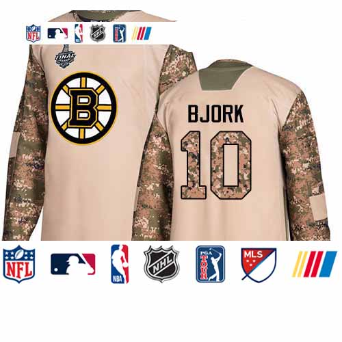 Personalized Bruins #10 Anders Bjork Camo Authentic 2017 Veterans Day Stanley Cup Final Bound Stitched Hockey Jersey
