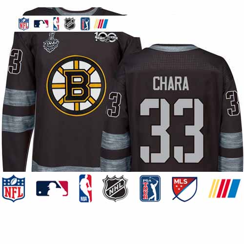 Personalized Bruins #33 Zdeno Chara Black 1917-2017 100th Anniversary Stanley Cup Final Bound Stitched Hockey Jersey