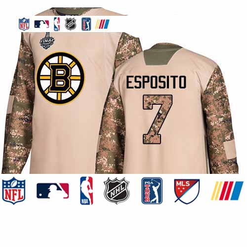 Personalized Bruins #7 Phil Esposito Camo Authentic 2017 Veterans Day Stanley Cup Final Bound Stitched Hockey Jersey