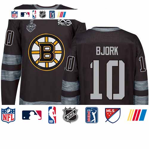 Personalized Bruins #10 Anders Bjork Black 1917-2017 100th Anniversary Stanley Cup Final Bound Stitched Hockey Jersey