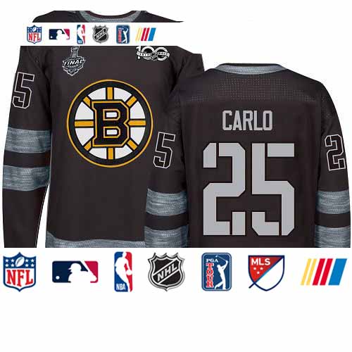 Personalized Bruins #25 Brandon Carlo Black 1917-2017 100th Anniversary Stanley Cup Final Bound Stitched Hockey Jersey