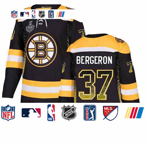 Personalized Bruins #37 Patrice Bergeron Black Home Authentic Drift Fashion Stanley Cup Final Bound Stitched Hockey Jersey