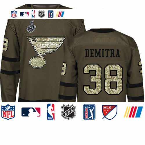Personalized Blues #38 Pavol Demitra Green Salute to Service Stanley Cup Final Bound Stitched Hockey Jersey