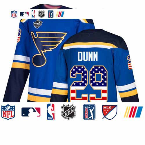 Personalized Blues #29 Vince Dunn Blue Home Authentic USA Flag Stanley Cup Final Bound Stitched Hockey Jersey