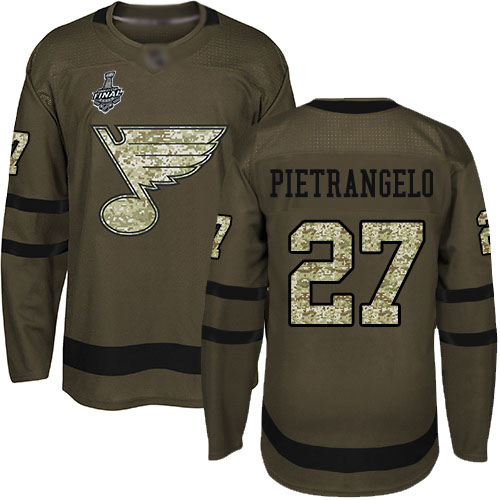 Personalized Blues #27 Alex Pietrangelo Green Salute to Service Stanley Cup Final Bound Stitched Hockey Jersey