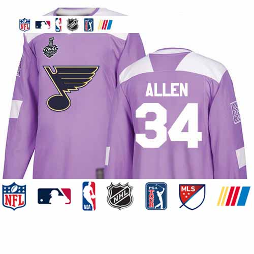 Personalized Blues #34 Jake Allen Purple Authentic Fights Cancer Stanley Cup Final Bound Stitched Hockey Jersey