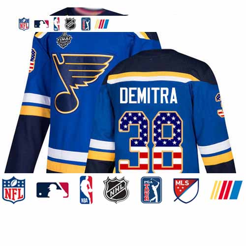 Personalized Blues #38 Pavol Demitra Blue Home Authentic USA Flag Stanley Cup Final Bound Stitched Hockey Jersey