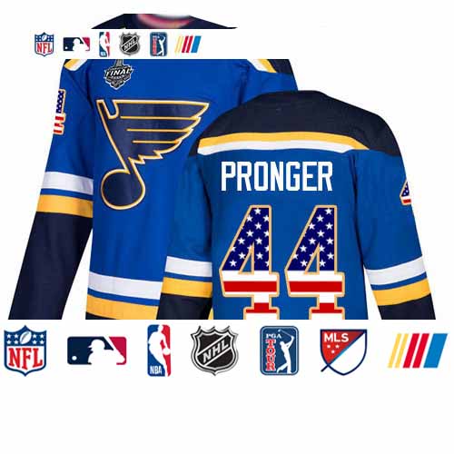 Personalized Blues #44 Chris Pronger Blue Home Authentic USA Flag Stanley Cup Final Bound Stitched Hockey Jersey