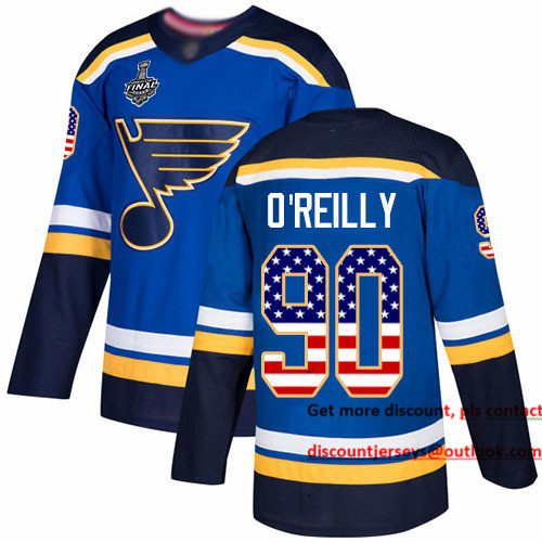 Personalized Blues #90 Ryan O’Reilly Blue Home Authentic USA Flag Stanley Cup Final Bound Stitched Hockey Jersey