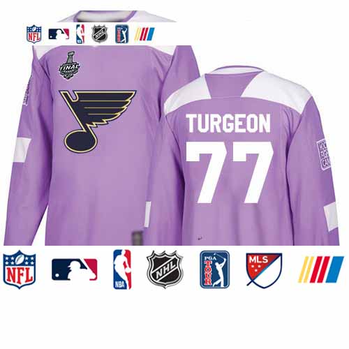 Personalized Blues #77 Pierre Turgeon Purple Authentic Fights Cancer Stanley Cup Final Bound Stitched Hockey Jersey