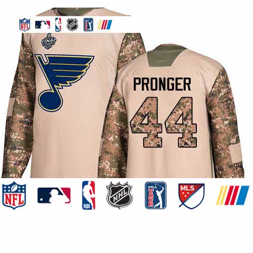Personalized Blues #44 Chris Pronger Camo Authentic 2017 Veterans Day Stanley Cup Final Bound Stitched Hockey Jersey