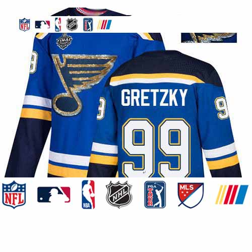 Personalized Blues #99 Wayne Gretzky Blue Home Authentic Fashion Gold Stanley Cup Final Bound Stitched Hockey Jersey