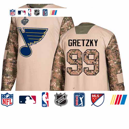 Personalized Blues #99 Wayne Gretzky Camo Authentic 2017 Veterans Day Stanley Cup Final Bound Stitched Hockey Jersey