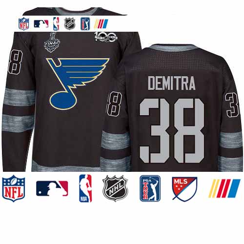 Personalized Blues #38 Pavol Demitra Black 1917-2017 100th Anniversary Stanley Cup Final Bound Stitched Hockey Jersey