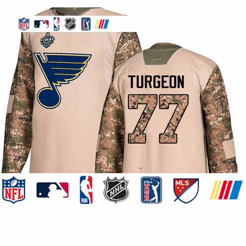 Personalized Blues #77 Pierre Turgeon Camo Authentic 2017 Veterans Day Stanley Cup Final Bound Stitched Hockey Jersey