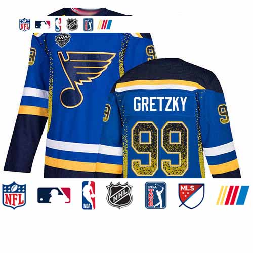 Personalized Blues #99 Wayne Gretzky Blue Home Authentic Drift Fashion Stanley Cup Final Bound Stitched Hockey Jersey