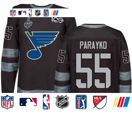 Personalized Blues #55 Colton Parayko Black 1917-2017 100th Anniversary Stanley Cup Final Bound Stitched Hockey Jersey