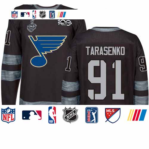 Personalized Blues #91 Vladimir Tarasenko Black 1917-2017 100th Anniversary Stanley Cup Final Bound Stitched Hockey Jersey