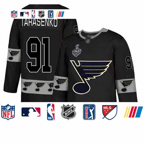 Personalized Blues #91 Vladimir Tarasenko Black Authentic Team Logo Fashion Stanley Cup Final Bound Stitched Hockey Jersey