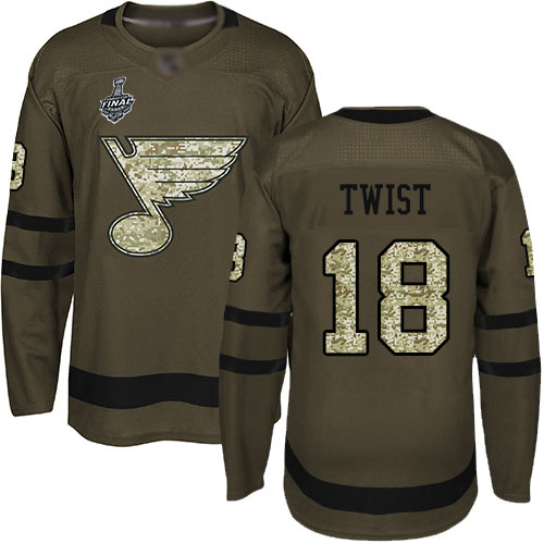 Personalized Blues #18 Tony Twist Green Salute to Service Stanley Cup Final Bound Stitched Hockey Jersey