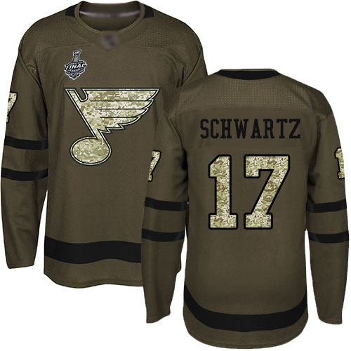 Personalized Blues #17 Jaden Schwartz Green Salute to Service Stanley Cup Final Bound Stitched Hockey Jersey