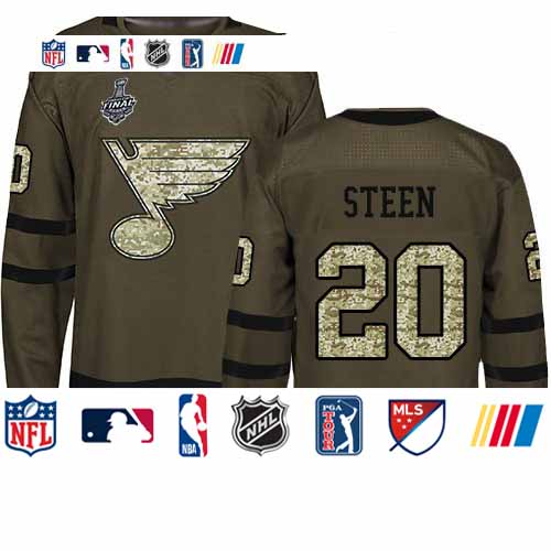 Personalized Blues #20 Alexander Steen Green Salute to Service Stanley Cup Final Bound Stitched Hockey Jersey