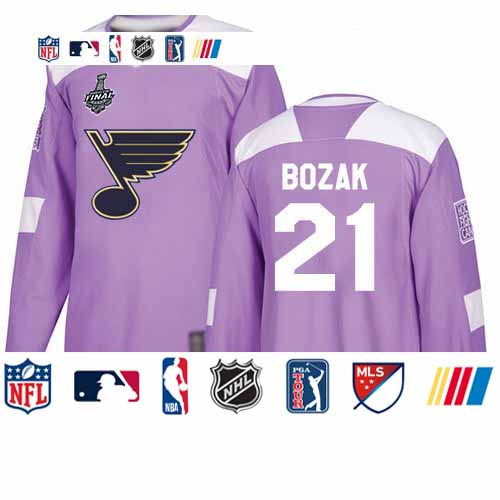 Personalized Blues #21 Tyler Bozak Purple Authentic Fights Cancer Stanley Cup Final Bound Stitched Hockey Jersey