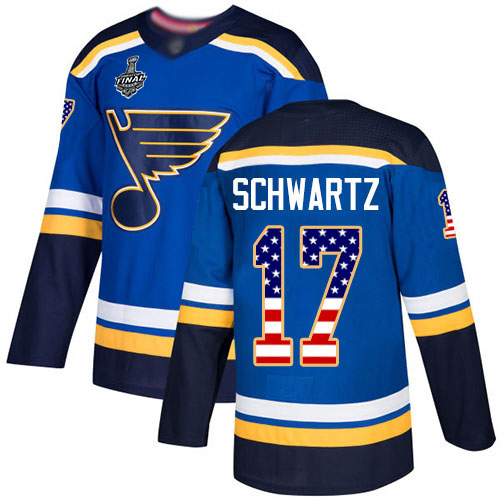 Personalized Blues #17 Jaden Schwartz Blue Home Authentic USA Flag Stanley Cup Final Bound Stitched Hockey Jersey