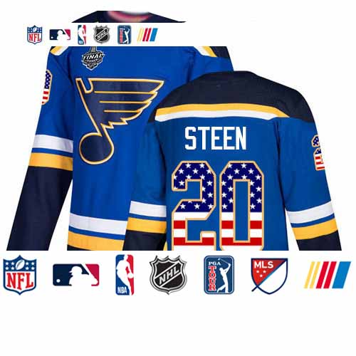 Personalized Blues #20 Alexander Steen Blue Home Authentic USA Flag Stanley Cup Final Bound Stitched Hockey Jersey