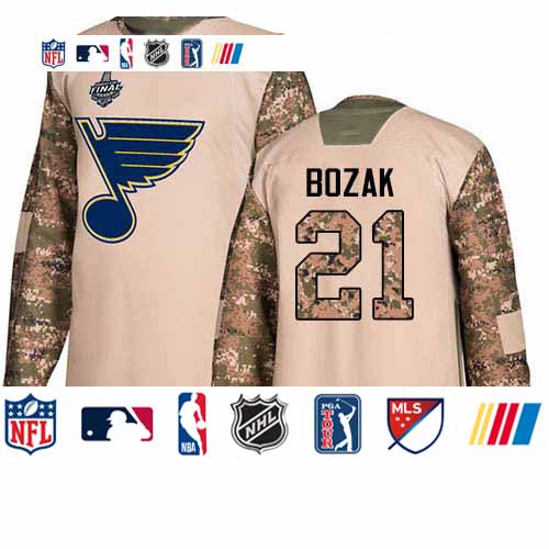 Personalized Blues #21 Tyler Bozak Camo Authentic 2017 Veterans Day Stanley Cup Final Bound Stitched Hockey Jersey