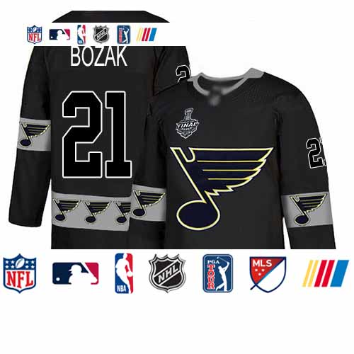 Personalized Blues #21 Tyler Bozak Black Authentic Team Logo Fashion Stanley Cup Final Bound Stitched Hockey Jersey