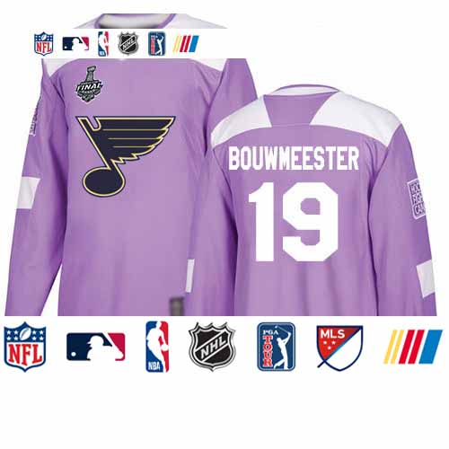 Personalized Blues #19 Jay Bouwmeester Purple Authentic Fights Cancer Stanley Cup Final Bound Stitched Hockey Jersey