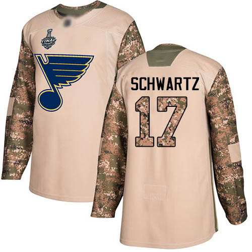Personalized Blues #17 Jaden Schwartz Camo Authentic 2017 Veterans Day Stanley Cup Final Bound Stitched Hockey Jersey