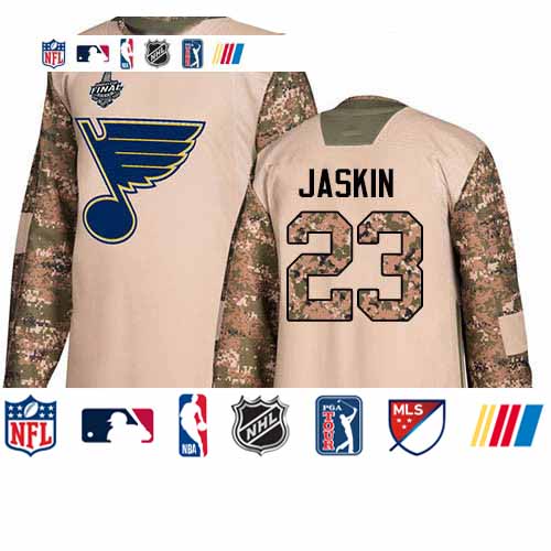 Personalized Blues #23 Dmitrij Jaskin Camo Authentic 2017 Veterans Day Stanley Cup Final Bound Stitched Hockey Jersey