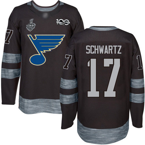 Personalized Blues #17 Jaden Schwartz Black 1917-2017 100th Anniversary Stanley Cup Final Bound Stitched Hockey Jersey
