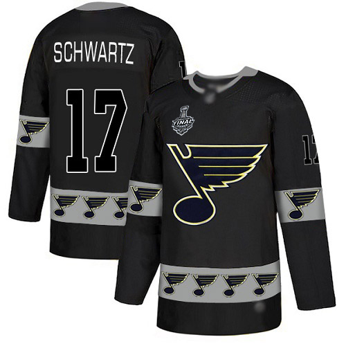Personalized Blues #17 Jaden Schwartz Black Authentic Team Logo Fashion Stanley Cup Final Bound Stitched Hockey Jersey