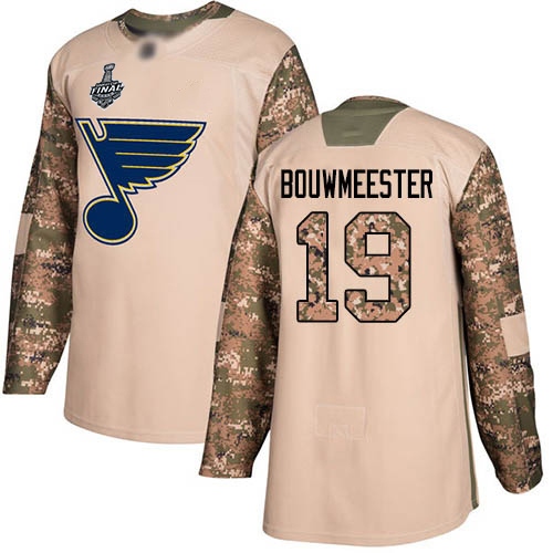 Personalized Blues #19 Jay Bouwmeester Camo Authentic 2017 Veterans Day Stanley Cup Final Bound Stitched Hockey Jersey